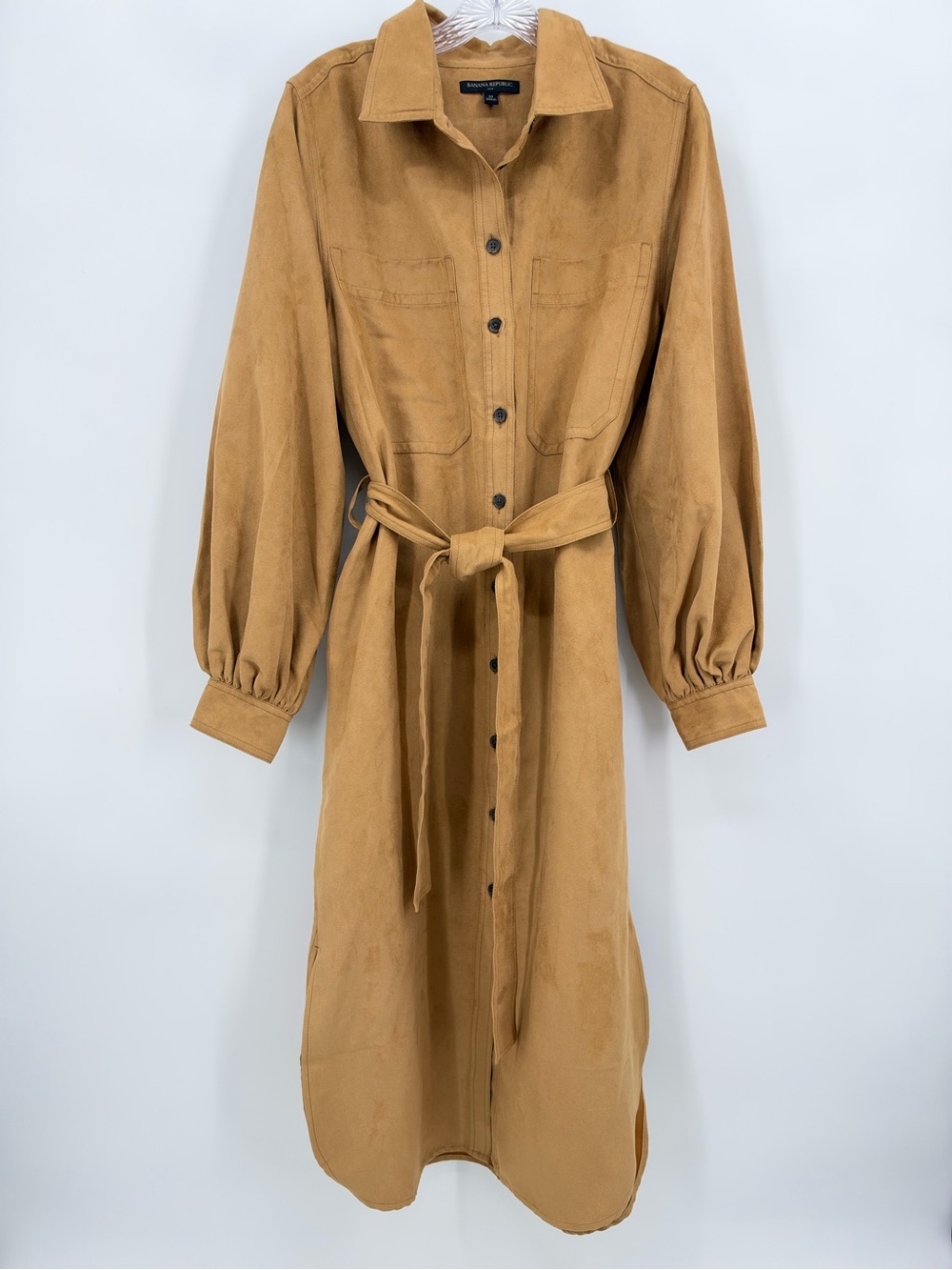 Banana Republic Long Sleeve Shirt Dress Vegan Suede Dark Camel Brown Size M